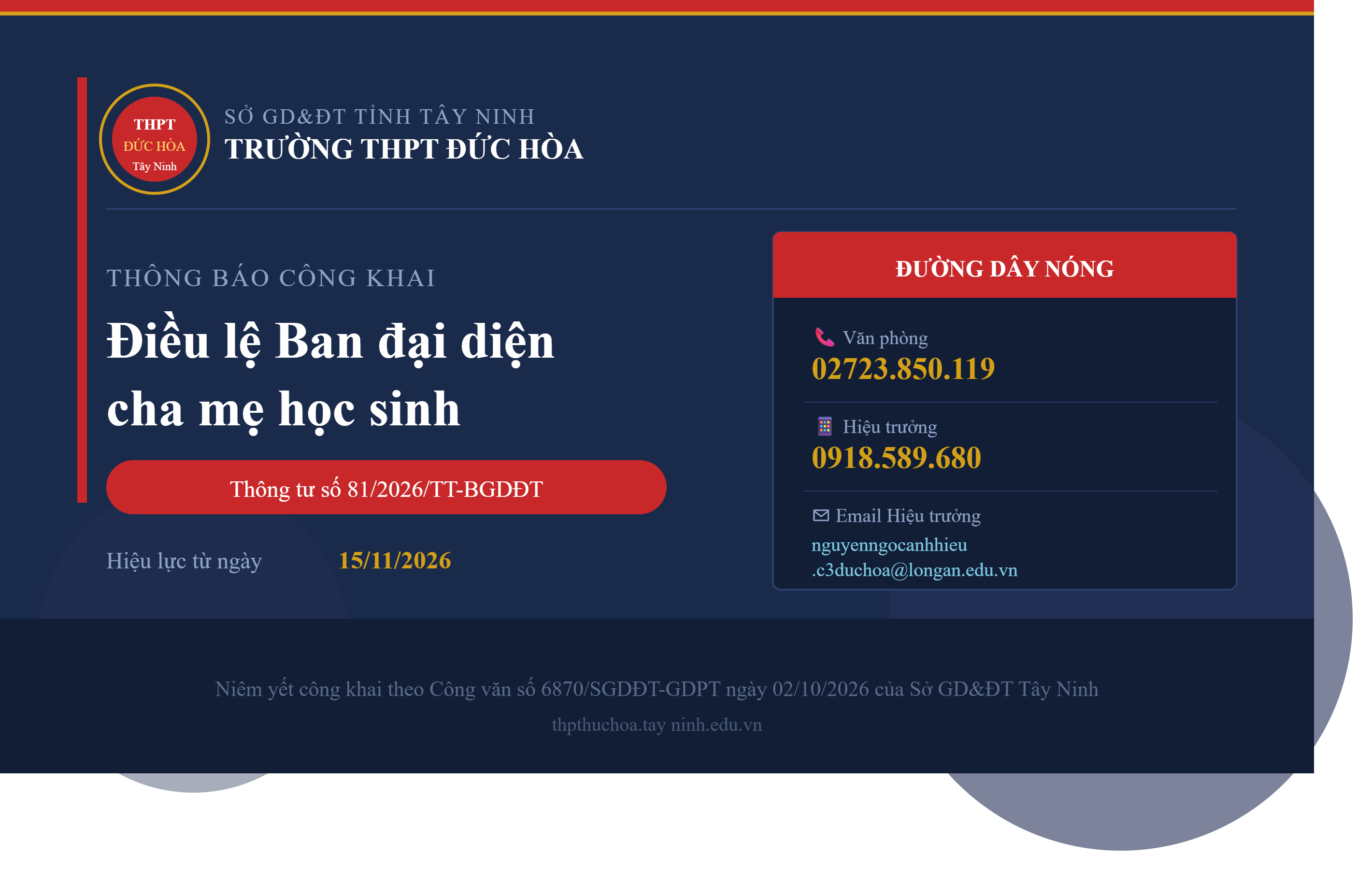 Công khai Điều lệ Ban đại diện cha mẹ học sinh và đường dây tiếp nhận phản ánh