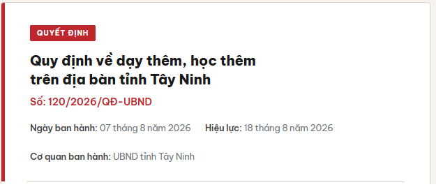 Quy định về dạy thêm, học thêm trên địa bàn tỉnh Tây Ninh