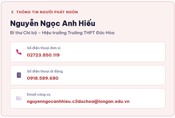 Thông Tin Người Phát Ngôn Đơn Vị Trường THPT Đức Hoà